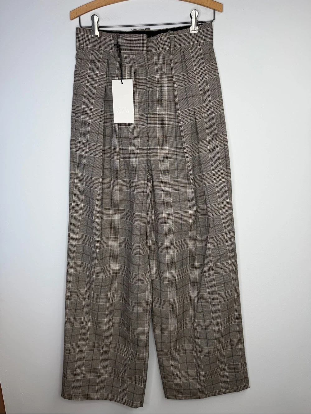 ZARA Checked Plaid Full Length High Waisted Wide Leg Tailored Trousers Small NWT - Picture 2 of 5